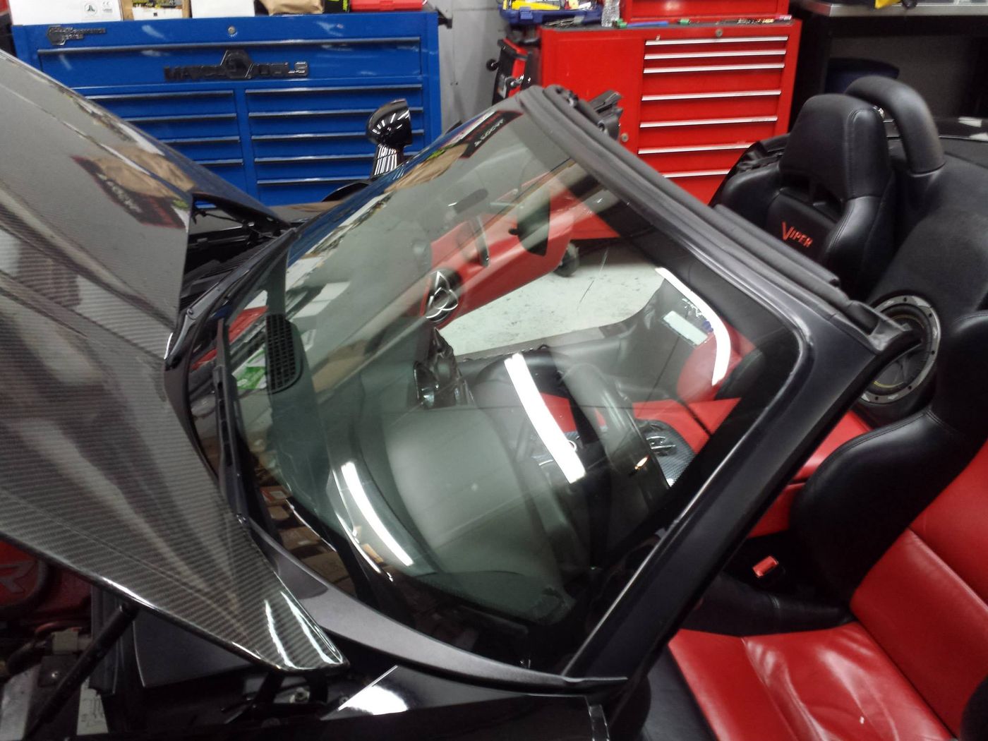 New windshield installed on a Dodge Viper